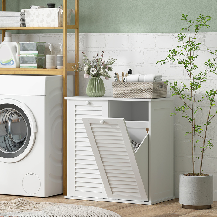 Шкаф для білизни HOMCOM з 2 кошиками для білизни, шафка для ванної кімнати з ручками, жалюзі дверцят, контейнер для білизни, меблі для ванної кімнати для ванної кімнати 70 x 38 x 73 см Білий | Aosom