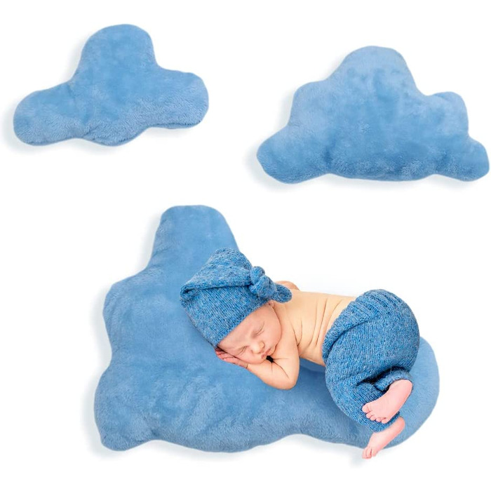 Реквізит для дитячої фотографії BYNYXI, 3 шт., мила подушка з хмарою, подушка для позування, подушка для немовлят, плюшева подушка з набиванням, м'яка подушка для дитячої фотосесії, аксесуари для хлопчиків і дівчаток 0-3 місяців, синя
