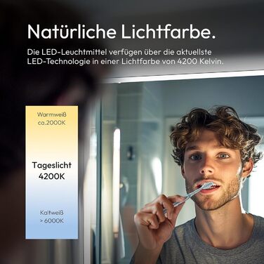 Дзеркало для ванної кімнати Talos Moon з підсвічуванням 120x70 см, вологостійке, нейтральне біле світло