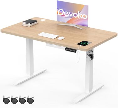 Електричний стіл Devoko 120x60 см, регулювання висоти, лоток для кабелів, 2 пам'яті, USB, LED-дисплей, нагадування сидіти/стояти, горіх
