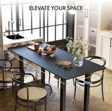 Електричний стіл FLEXISPOT 180x80 см, регульований по висоті, 4 ніжки, 2 мотори, LED-дисплей, функція пам’яті, чорний, можна використовувати як письмовий або обідній стіл