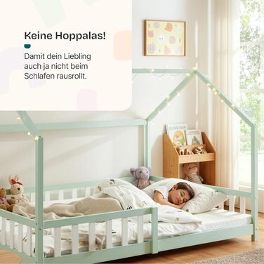 Дитяче ліжко Hesel Hausbett: біле, з бортиками та ламелями, Montessori, 120x200 см