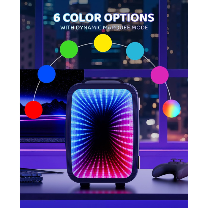 Міні-холодильник LIGIANT MF01C на 4Л з 7 режимами підсвічування та функцією підігріву, безшумний, AC/DC, для авто, офісу та геймерської кімнати (чорний глянцевий)