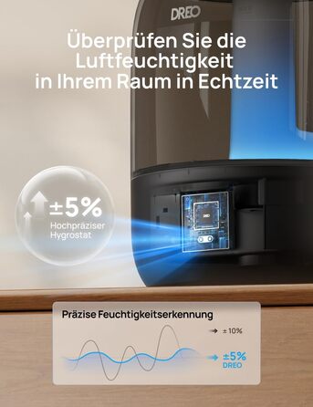 Зволожувач повітря Dreo для спальні, ультразвуковий пристрій холодного туману з 30 годинами роботи, резервуар 3L з верхнім заповненням, датчик вологості, нічне світло для дітей, кімнати, рослин та дому, чорний