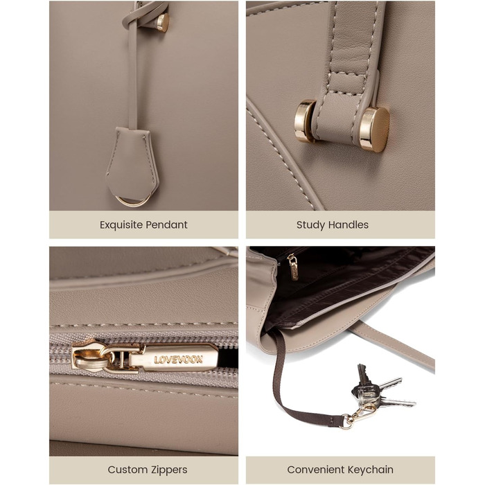 LOVEVOOK Сумка жіноча велика, шопер для ноутбука, сумка для роботи, офісна сумка, з PU шкіри, на плечі, для навчання, тоут-сумка для роботи, бізнесу, університету, школи (15,6 дюймів, тауп)