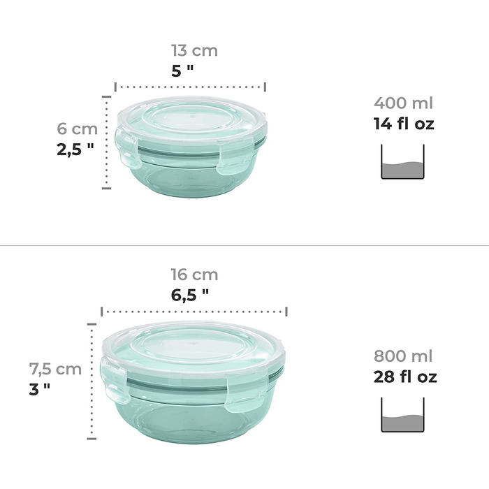 Набір банок для зберігання Грізлі з 4 предметів (0,4 л, 0,8 л, 1,4 л, 2,3 л), круглі, пластикові, 100 повітро-/водонепроникні, попередньо безпечні для використання в мікрохвильовій печі