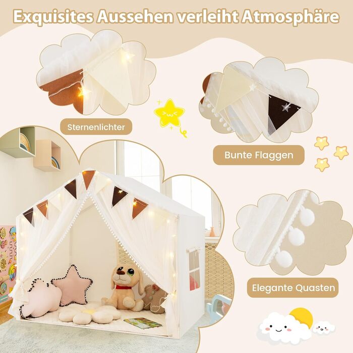 Дитячий ігровий будиночок COSTWAY з килимком та світлом, для хлопчиків та дівчаток від 3 років (Бежевий)