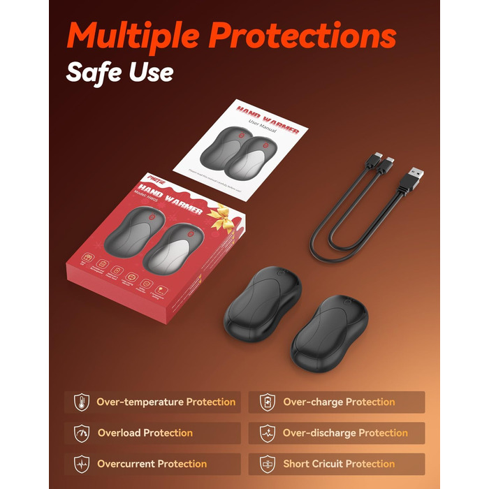Електричні грілки для рук PHEJIE, 2 шт. з підзарядкою, 3 режими нагріву, портативні, для активного відпочинку, кемпінгу, гольфу, подарунок для жінок та чоловіків (чорний)
