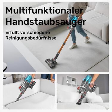 Bergxperten Orizom: Бездротовий пилосос з автовиявленням пилу, 60 хв роботи, 550 Вт, для килимів та твердих поверхонь, видалення шерсті тварин, без мішка (Блакитний)