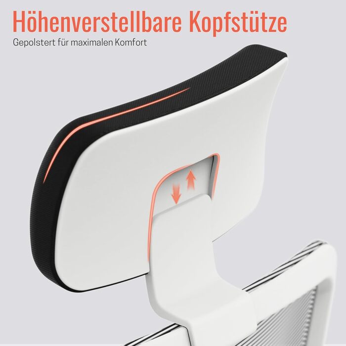 Yaasa Chair Plus: Ергономічне офісне крісло з підголівником, 2D-підтримкою спини та 4D-підлокітниками - Біле, Pro. Переможець тесту! До 150 кг.