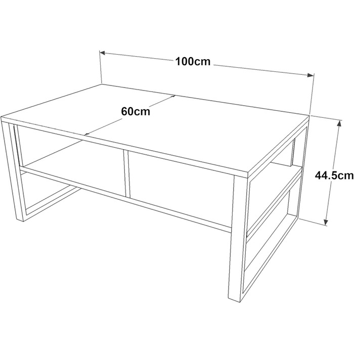 Журнальний столик Laukaa з 2 полицями, 44,5x100x60 см, Дуб Рустик/Чорний