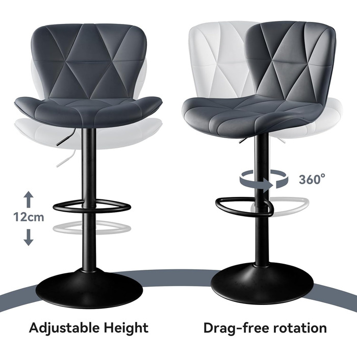 Барні стільці Hawthyhome, регульовані по висоті, поворотні, зі штучної шкіри, набір з 2 шт. , темно-сірий