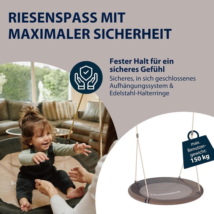 Шоукель HUDORA Nestschaukel Lounge - регульована висота, діаметр 90/110 см, до 150 кг, закрита сидіння, сімейна для дому та саду (Моха, 90 см, Single)