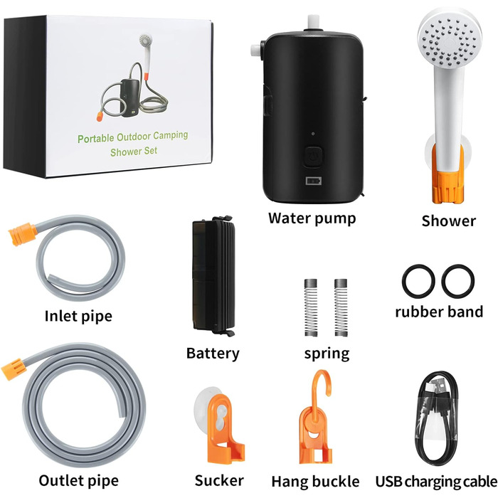 Кемпінговий душ, водонепроникний IPX6, вбудований акумулятор 4400 мАг, акумулятор USB, насос для душу для сім'ї, кемпінгу, походів, подорожей, подорожей, виготовлення квітів, система акумуляторної води на відкритому повітрі