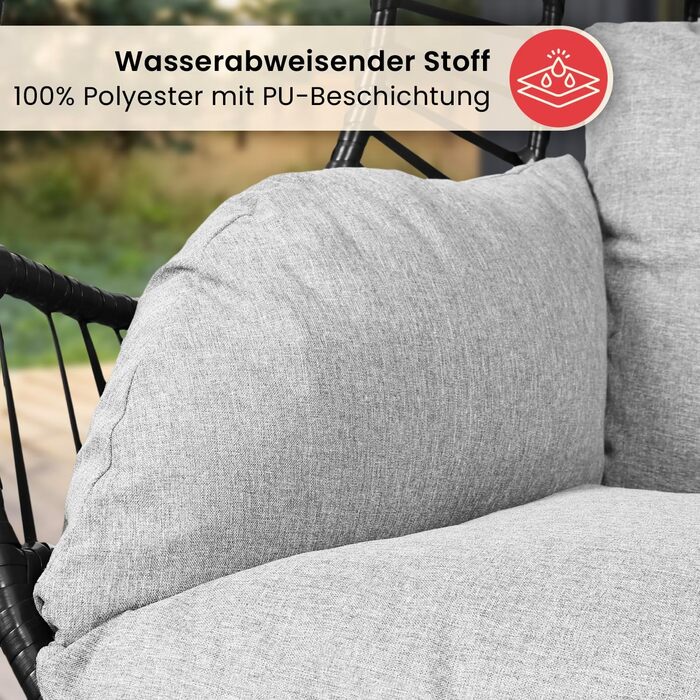 Крісло-гойдалка Swoods XXL з металевим каркасом – для дому та вулиці. Яйцеподібне крісло-гойдалка з подушкою, до 150 кг (темно-сірий, світло-сірий)