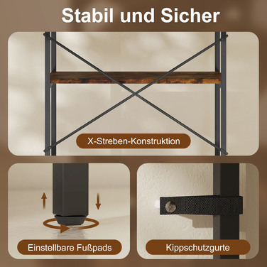 HOMCOM Полиця для книг, 5 ярусів, металева конструкція, поверхня з меламіну, коричнева