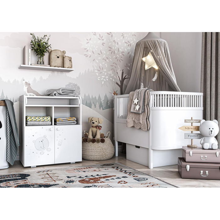 Комод для дитячої кімнати Shefa Wickelkommode 700 Teddy, білий - сучасний комод для немовлят, 47 x 70 x 86 см, білий, ведмедик