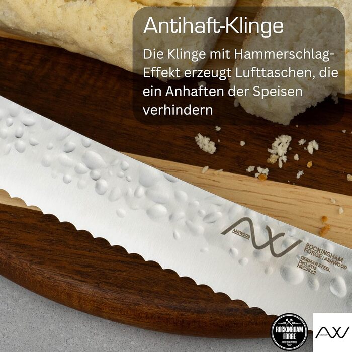 Набір кухонних ножів Rockingham Forge Ashwood 8 предметів з дерев'яною ручкою, точилка та ножиці – професійний набір з високоякісної нержавіючої сталі