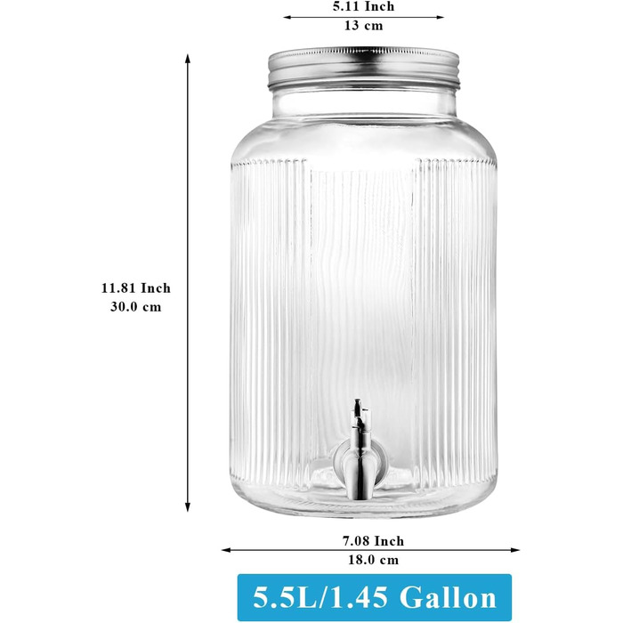 Скляний диспенсер для напоїв Evanda з нержавіючим сталевим краном, 4л, для приготування холодного чаю, лимонаду та соків