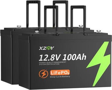 Літієва батарея XZNY 12V 100Ah Mini LiFePO4 зі 100A BMS, для автофургонів, сонячних батарей та автономної мережі (2 упаковки)