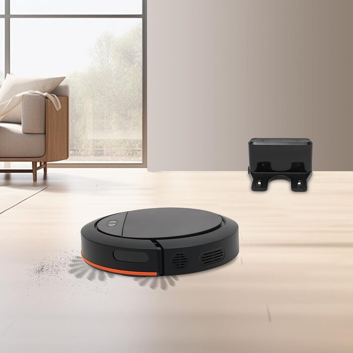 Робот-пилосос 2-в-1 з функцією миття SABUIDDS, потужність 2700Pa, керування через додаток, самостійна зарядка, для шерсті тварин, килимів та твердих підлог (Чорний)