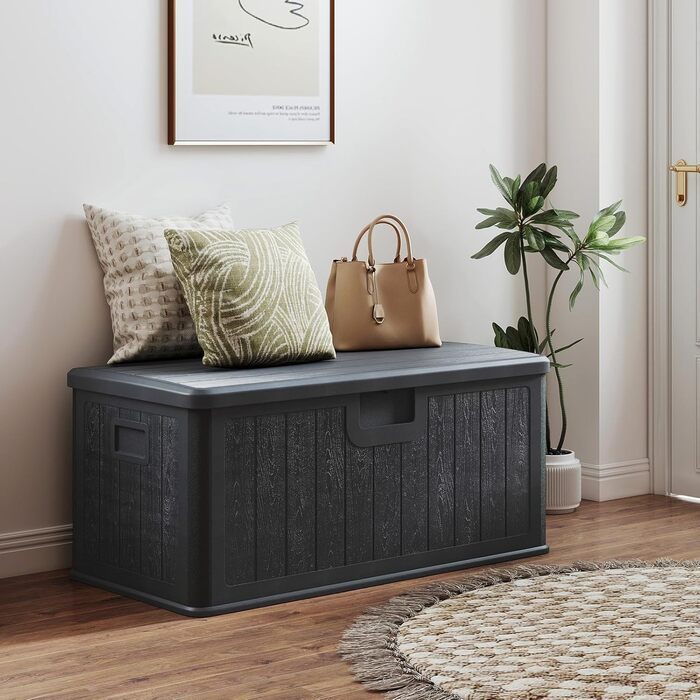 Ящик для зберігання садовий COSTWAY 378 л, водонепроникний, з кришкою на замок, для подушок та інструментів, сірий