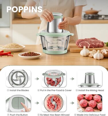 Електричний подрібнювач для кухні ESoundvol 400W з чашею 2л та 4 лезами з нержавіючої сталі - для м'яса, овочів, горіхів, дитячого харчування