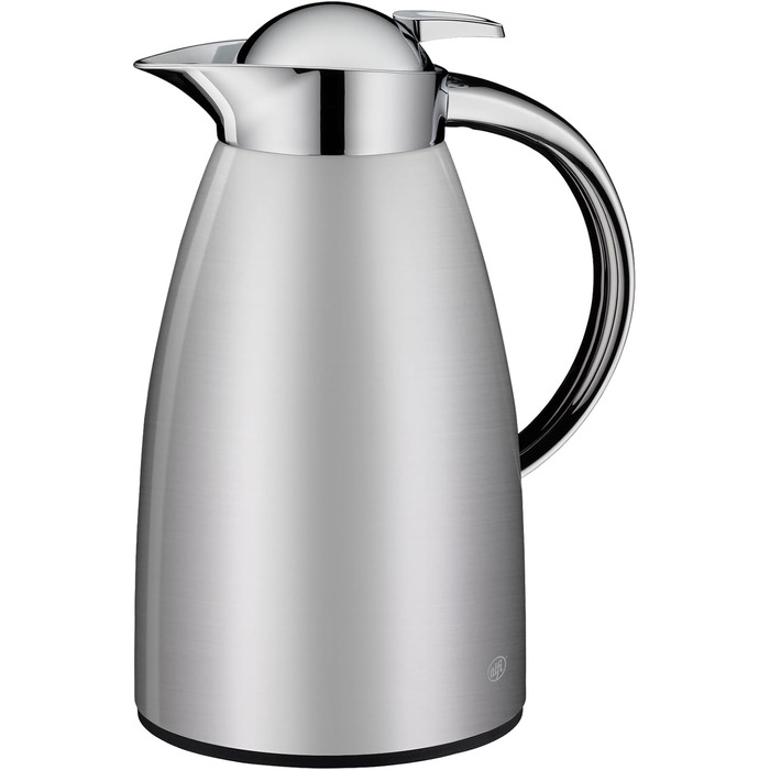 alfi SIGNO 1.0л термокружка з нержавіючої сталі, сатиновий срібло, з термоізоляцією та скляною колбою, з кришкою-поворотом та зручною кнопкою, ергономічна ручка, для однієї руки, ідеальна як для кави, так і для чаю