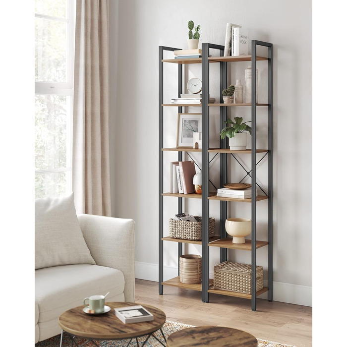 Стелаж VASAGLE Regal: 6 полиць, 30x40x186 см, для офісу, вітальні, спальні, кухні (натурально-бежевий + матовий білий)