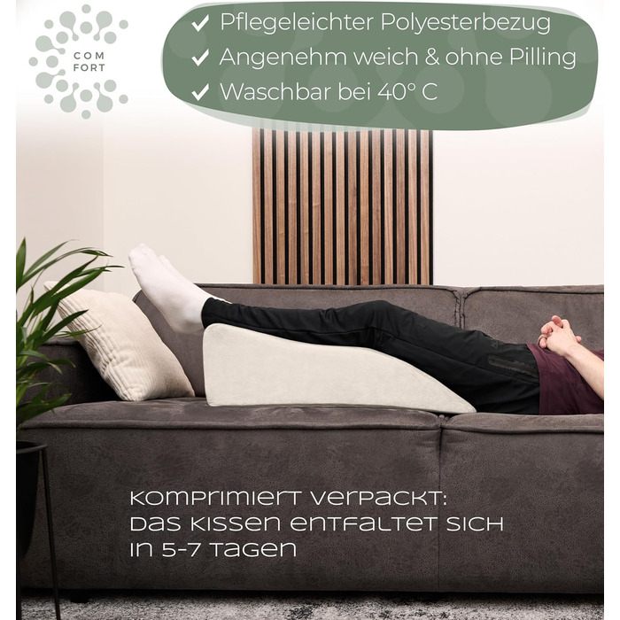 Піднімна подушка для ніг WELL B4 - середній розмір. Підтримка ніг та колін, ідеальна для лімфодренажу та венозної недостатності. Біла подушка-валик