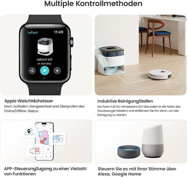 Робот-пилосос LEFANT M3 з функцією миття підлоги, 12000 Па потужність всмоктування, автоматичне док-станція, до 220 хвилин роботи, малювання плану прибирання, заборонені зони, уникнення перешкод, LiDAR навігація, підйом мопа, білий