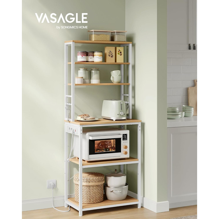 Стелаж кухонний VASAGLE з розетками, 6 полиць, гачки, сталевий каркас, 40 x 80 x 167 см, вінтажний колір