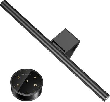 Світлодіодна лампа для монітора Douxlife Screenbar з сенсорним керуванням та пультом дистанційного керування, USB-зарядка, регульована яскравість та колірна температура, захист очей для ПК, чорний