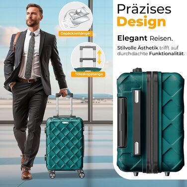 Набір дорожніх валіз KESSER з 3 предметів, жорсткий корпус ABS, кодовий замок, ваги для багажу та дорожній гаманець, колеса 360°, колір Petrol Teal