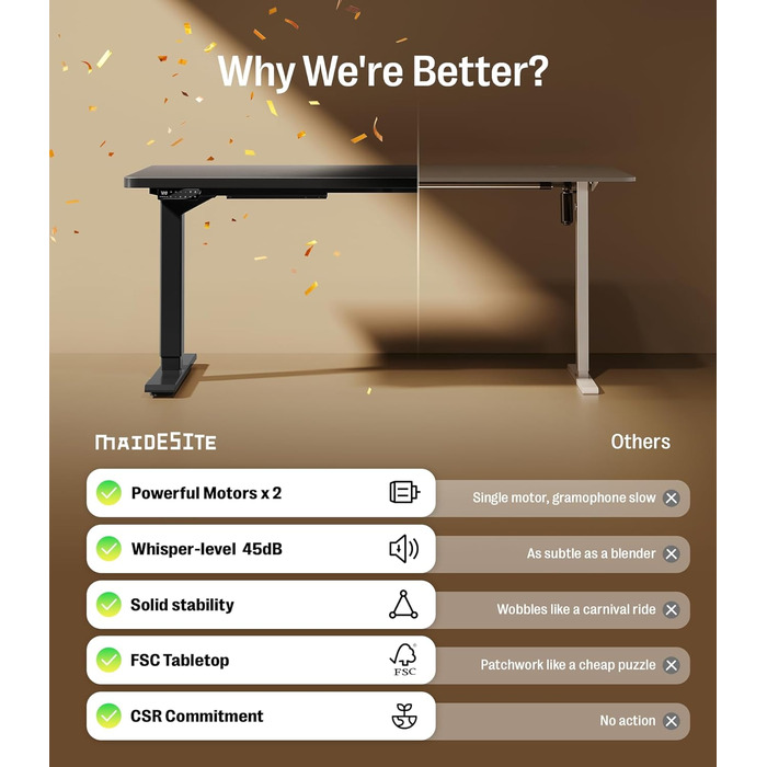 Регульований стіл MAIDeSITe S2 Pro 160x80 см: електричний, з захистом від зіткнень, чорний