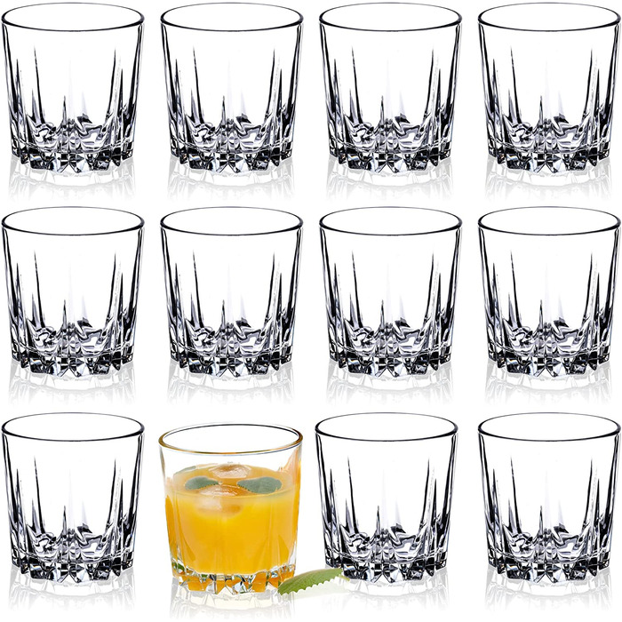 Склянки для напоїв KADAX, набір з 6 предметів, склянки для води, скляні келихи для соку, склянки для води, напоїв, соку, вечірки, саду, універсальні келихи, келихи для коктейлів, келихи для напоїв, сучасний дизайн (325 мл, високий) (низький набір з 12 скл
