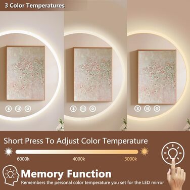 Дзеркало для ванної кімнати Habison з підсвічуванням 70x70 см LED, з годинником, сенсорним вимикачем, регулюванням яскравості, протизапобіжним покриттям, 3-кратним збільшенням, Bluetooth