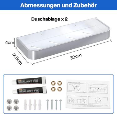 Підставка для душу без свердління, 2 шт. - Алюмінієва полиця для душу та ванної кімнати, срібна