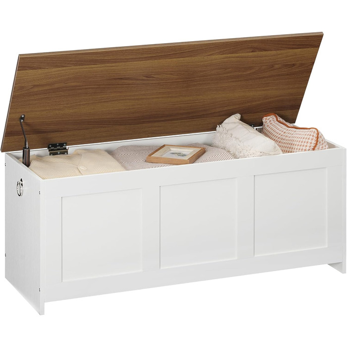 HOOBRO Лавка з ящиком для іграшок, 100 см, білий + натуральне дерево, з безпечним шарніром, для дому