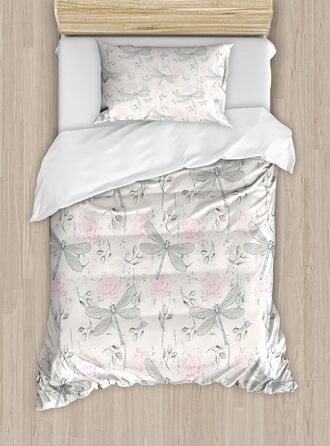 Набір підковдри для односпальних ліжок, вінтажна бабка, захист від кліщів Підходить для алергіків з наволочкою, 130 x 200 см - 70 x 50 см, світло-рожевий блідо-сірий 130 x 200 см - 70 x 50 см Світло-рожевий блідо-сірий