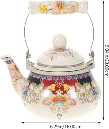 Емальований чайник vaguelly в стилі ретро, чайник для ностальгії об'ємом 2500 мл з термостійкої керамічної ручкою, чайник з квітковим заварником, кавник для газу, Індукційна плита (1,5 л)