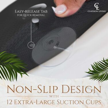 Подушка для ванни повного тіла 125x43 см - килимок для ванни з підголовником для підтримки шиї, спини та ніг - з мішком для прання та подорожей та гачком для швидкого сушіння - (Чорний)