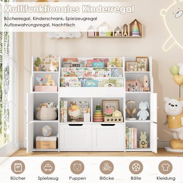FOREHILL Дитяча полиця-стелаж для іграшок та книг, меблі для дитячої кімнати з ящиками, 122 x 30 x 100 см (білий)