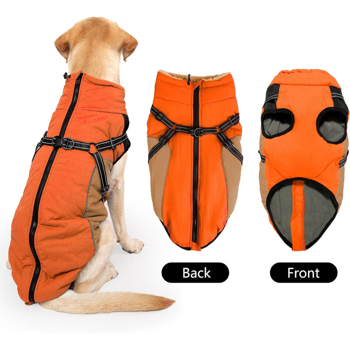 Водонепроникна куртка для собак з шлейкою та світловідбивачами для холодної погоди (M, помаранчева)