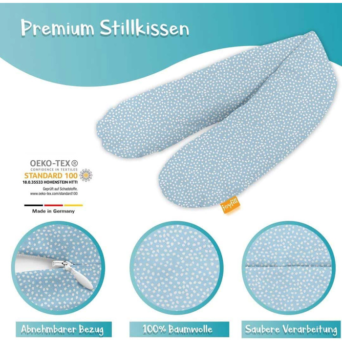 Подушка для годування Joyfill® Premium з мікроперлин - ідеальна для сну та годування | Зручна та тиха подушка для сну на боці | Виготовлено в Німеччині | Подушка для годування (170см, сніжинки)