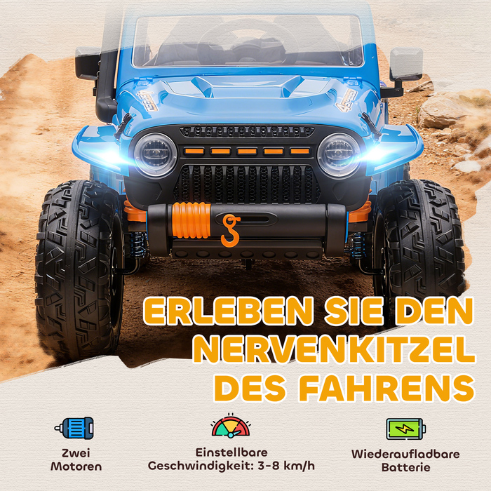 Електромобіль для дітей, 12V акумулятор, з сидінням для батьків та дитини, з дистанційним керуванням, музикою, звуком клаксона, світлодіодними ліхтарями, для дітей віком 3-8 років, блакитний