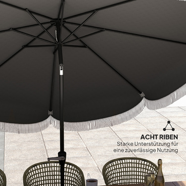 Outsunny Parasol Ø269 см, UV 30+Парасолька Восьмикутний балкон Парасолька Пляжна парасолька Вітрозахисний ринок Парасолька Crank Захист від сонця для пляжу Балконний сад, темно-сірий