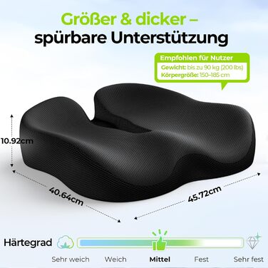 Ортопедична подушка для сидіння AUVON для офісного та автомобільного крісла, кільце для геморою, ергономічна - товстий пінополіуретан Memory Foam, міцна підтримка куприкової області та зняття болю, комфортне сидіння та покращення кровообігу