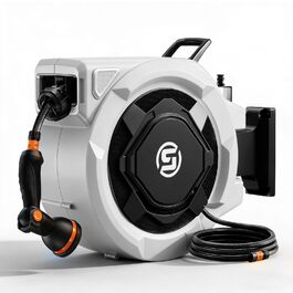 Шланговий барабан SUNPOW настінний 30м, 16 мм - автоматичний згортач з фіксацією, поворотна стіна, 10 функцій для саду, тераси та двору