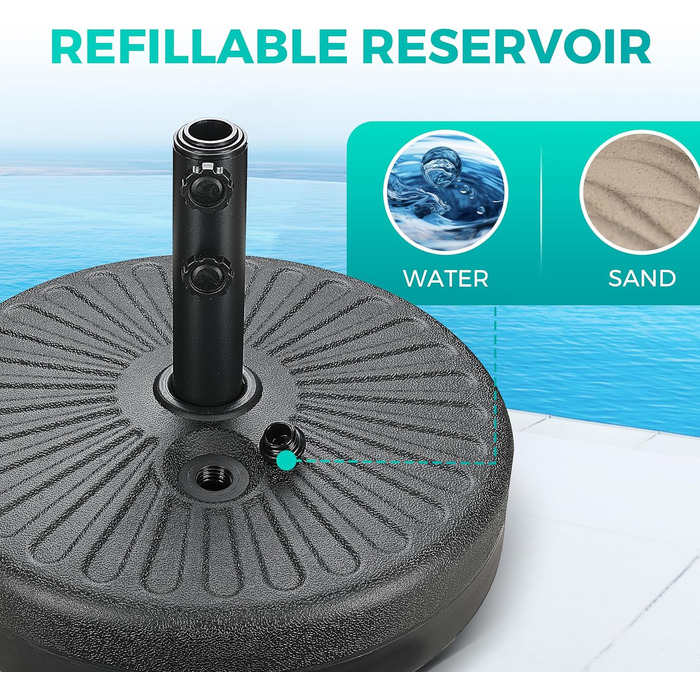 Міцний парасолькотримач InfiniPower 50 л для вулиці: газон, тераса, басейн (чорний)